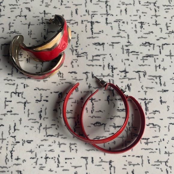 80s Red Hoop Earrings - Picture 2 of 3